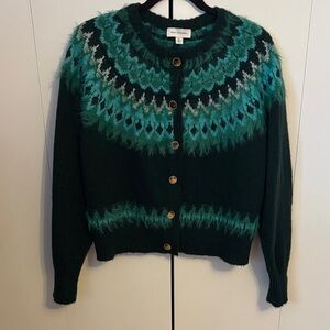 Free Assembly Dark Green Teal Fair Isle Cardigan